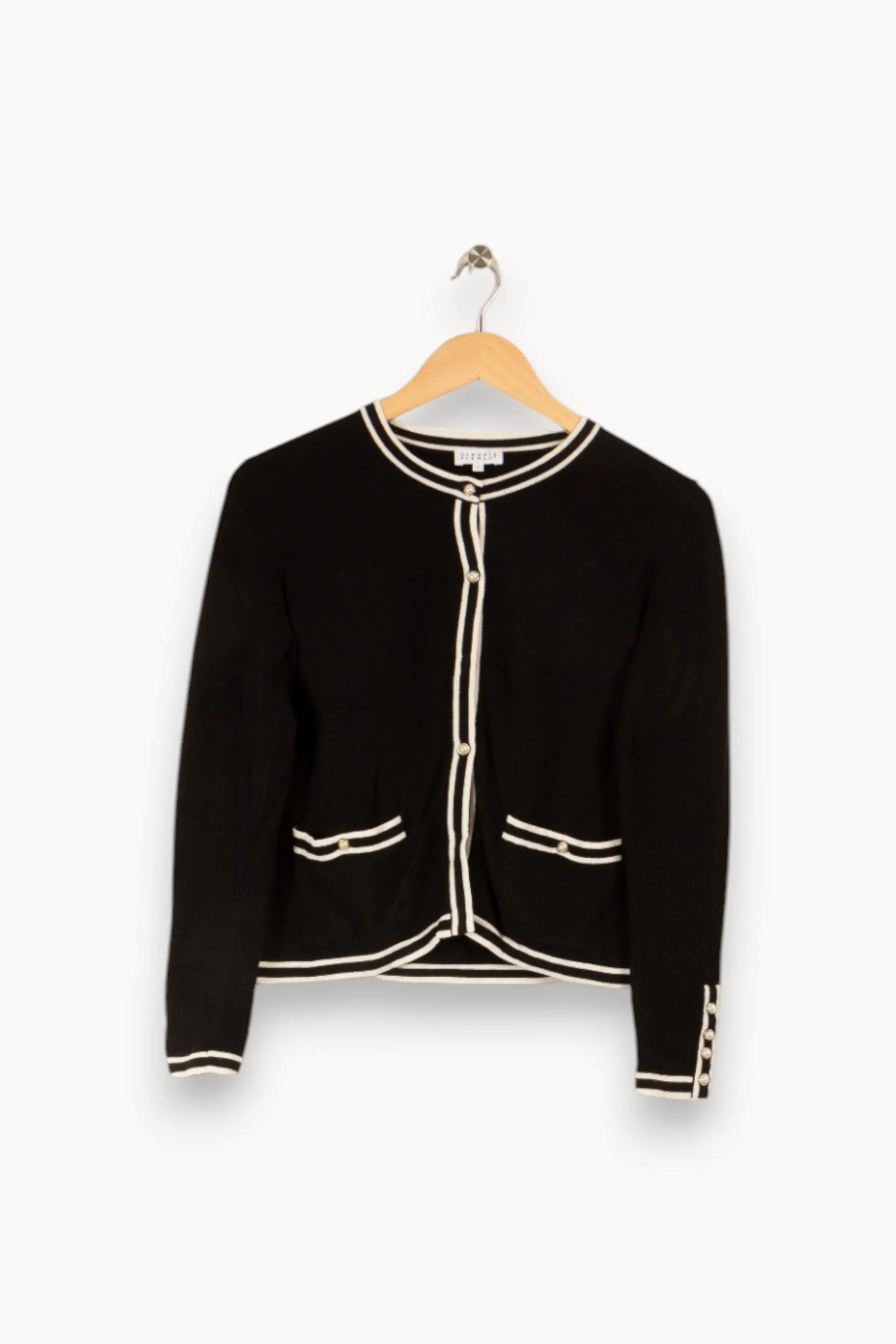 Claudie Pierlot Mailles | Pulls & Cardigans<Cardigan avec détails blancs - Taille M/38 Noir