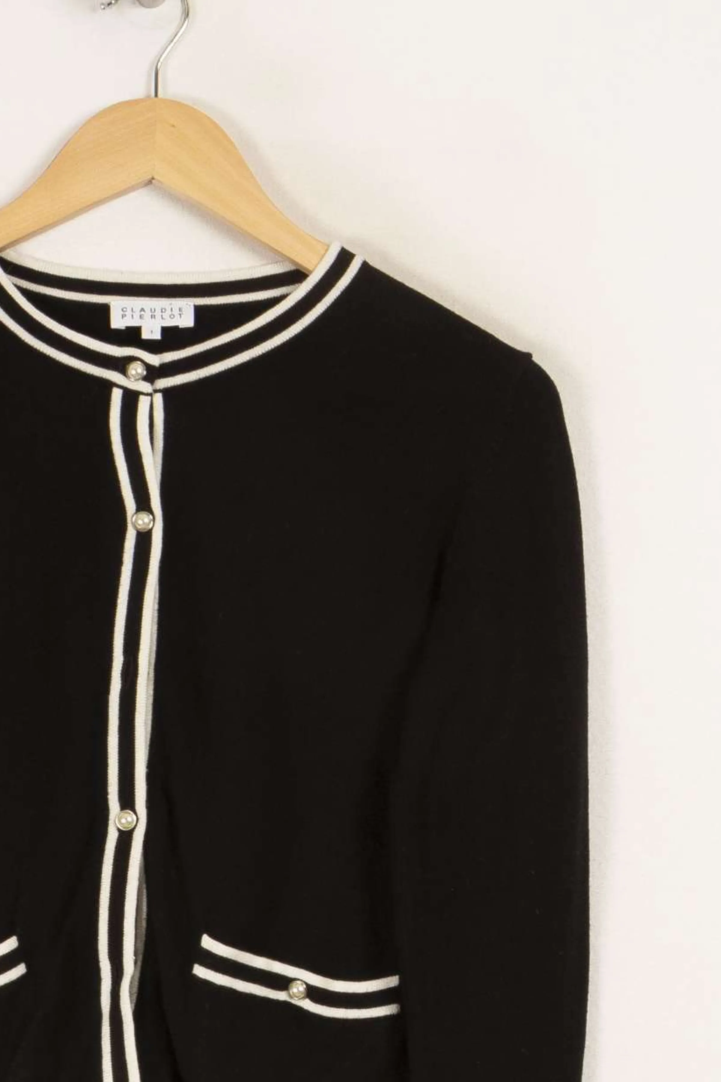 Claudie Pierlot Mailles | Pulls & Cardigans<Cardigan avec détails blancs - Taille M/38 Noir